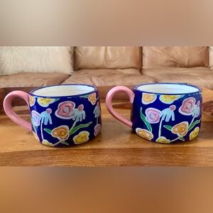 Mud Pie Cobalt Blue Floral Mugs (2)